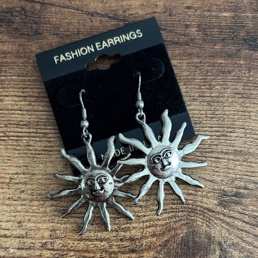 Silver Sun Dangle Earrings